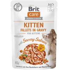 Корм вологий для кошенят Brit Care Cat Fillets in Gravy with Savory Salmon філе в соусі з лососем, пауч, 85 г