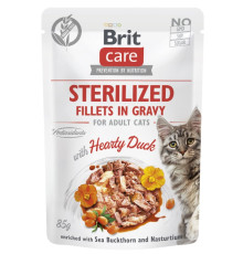 Корм вологий для стерилізованих котів Brit Care Cat Sterilized філе в соусі з качкою, пауч, 85 г