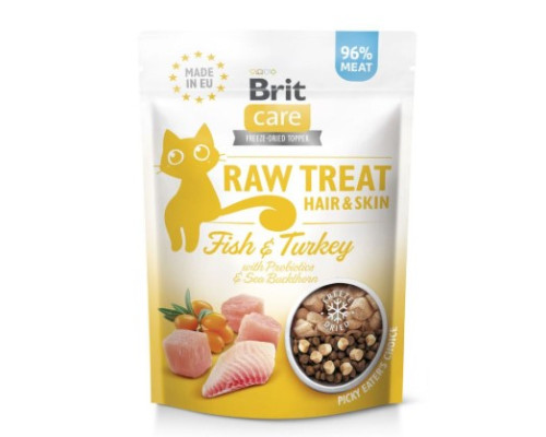 Ласощі Brit Raw Treat Freeze-dried Hair and Skin д/котів д/шерсті риба та індичка 40 г