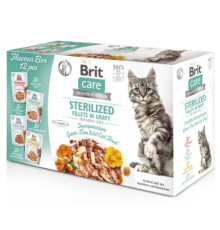 Корм вологий для стерилізованих котів Brit Care Cat Sterilized філе в соусі набір смаків 12шт, 85г