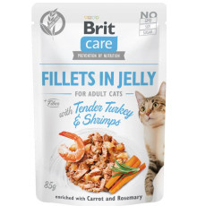 Вологий корм для кішок Brit Care Cat pouch 85 г (індичка з креветками в желе)