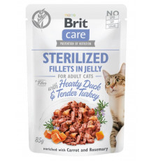 Вологий корм для стерилізованих котів Brit Care Adult Sterilised Hearty Duck & Tender Turkey 85 г (качка та індичка в желе)