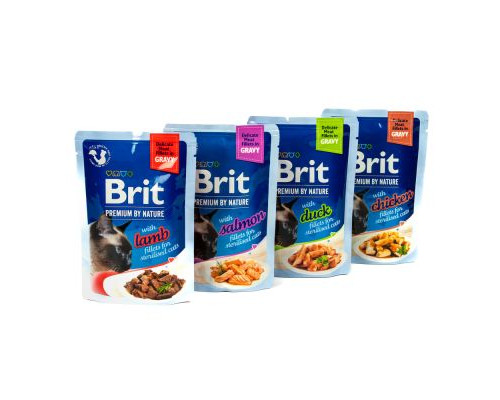 НАБІР Корм вологий Brit Premium Delicate Fillets in Gravy для котів 3+1