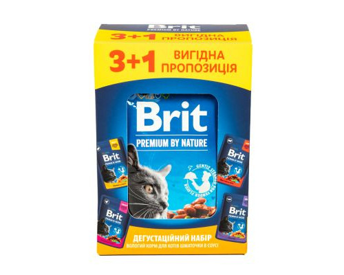 НАБІР Корм вологий Brit Premium для дорослих котів мікс 3+1