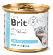 Вологий корм для кішок Brit VetDiets Dog Obesity, при ожирінні та надмірній вазі, 200 г (ягня та горошок)