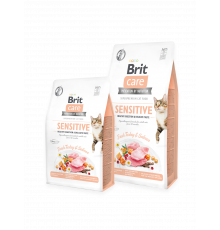 Сухий беззерновий корм для вибагливих кішок з чутливим травленням Brit Care Cat GF Sensitive HDigestion & Delicate Taste 2 кг (індичка та лосось)