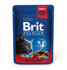 Вологий корм пауч для кішок Brit Premium Cat Beef Stew & Peas pouch 100 г (тушкована яловичина та горох)