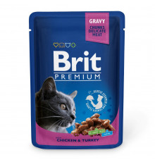Вологий корм пауч для кішок Brit Premium Cat Chicken & Turkey pouch 100 г (курка та індичка)
