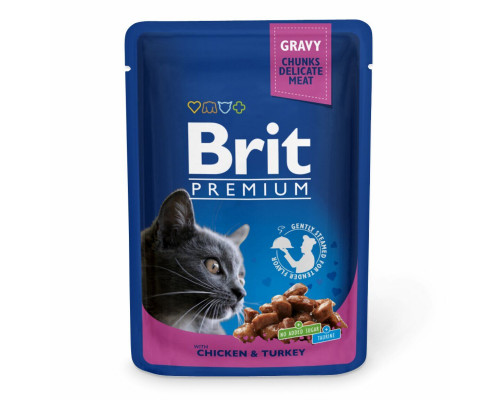 Вологий корм Brit Premium для кішок з куркою та індичкою 100 г Вологий корм Brit Premium для кішок з куркою та індичкою 100 г