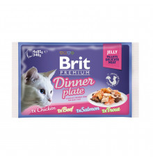 Вологий корм пауч для кішок Brit Premium Cat Dinner Plate Fillets Jelly pouches (асорти з 4 смаків «Обідня тарілка» в желе) 340 г