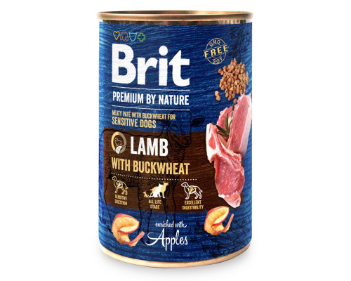 Вологий корм консерви для собак із чутливим травленням Brit Premium By Nature Lamb with Buckwheat 400 г (ягня) Вологий корм консерви для собак із чутливим травленням Brit Premium By Nature Lamb with Buckwheat 400 г (ягня)
