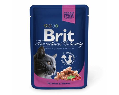 Вологий корм пауч для кішок Brit Premium Salmon & Trout pouch 100 г (лосось та форель) Вологий корм пауч для кішок Brit Premium Salmon & Trout pouch 100 г (лосось та форель)