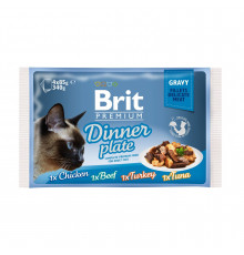 Вологий корм пауч для кішок Brit Premium Cat Dinner Plate Fillets Gravy pouches (асорти з 4 смаків «Обідня тарілка» в соусі) 340 г.